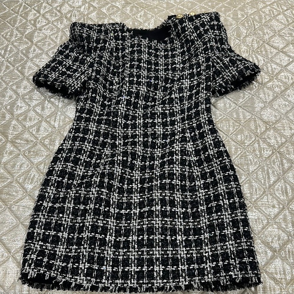 Balmain Black and White Tweed Dress